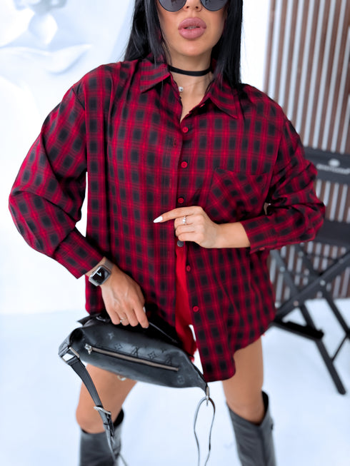 "WORTH IT" 17153 ripped shirt - RED WITH BLACK